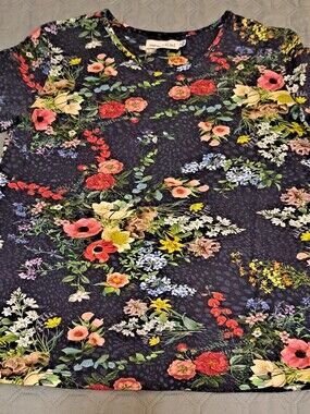Floral Print Navy Short Sleeve Top Sz S